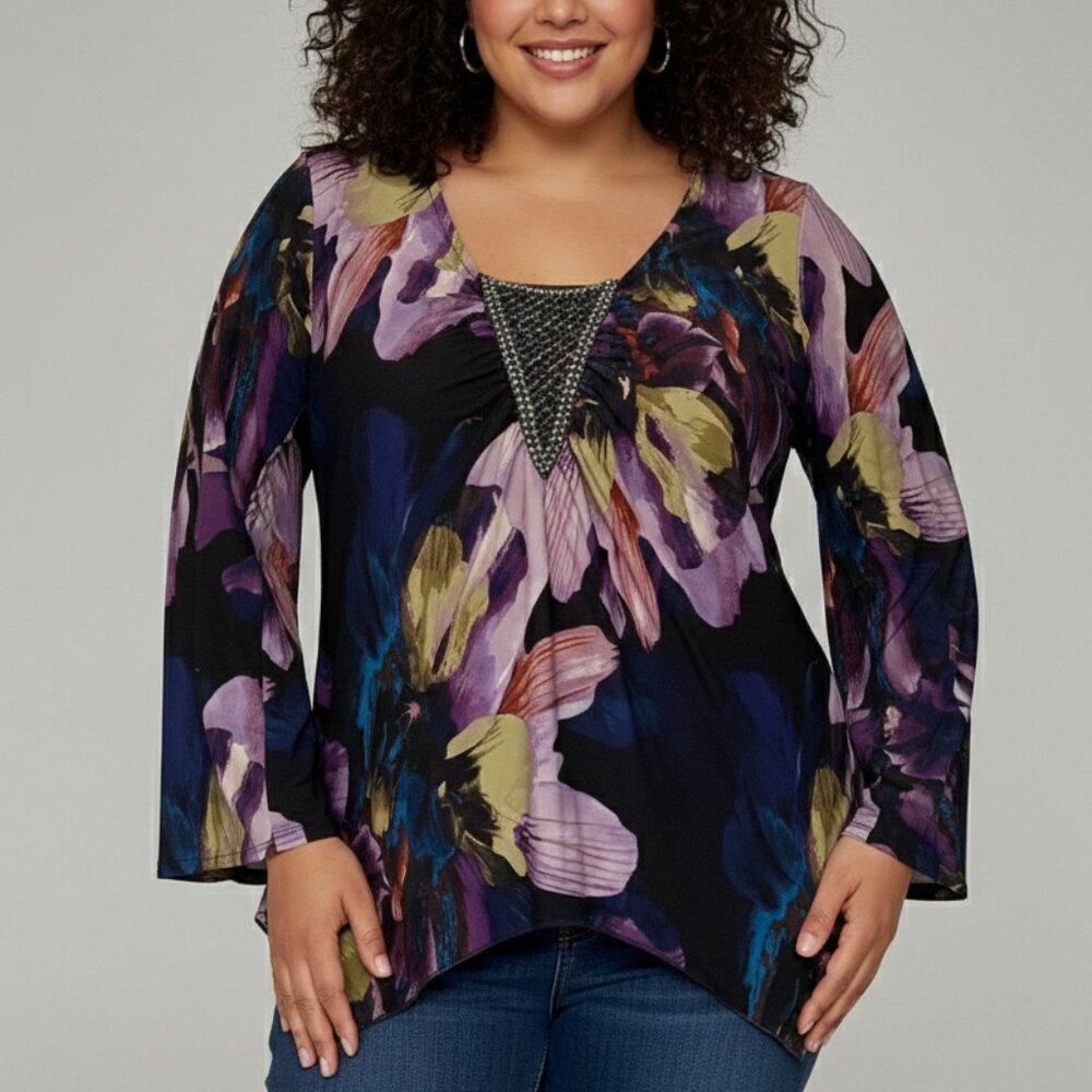 Floral Beaded Asymmetrical Top